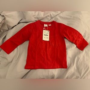 Zara Kids red long sleeve tee shirt in boys size 18-24 months NWT